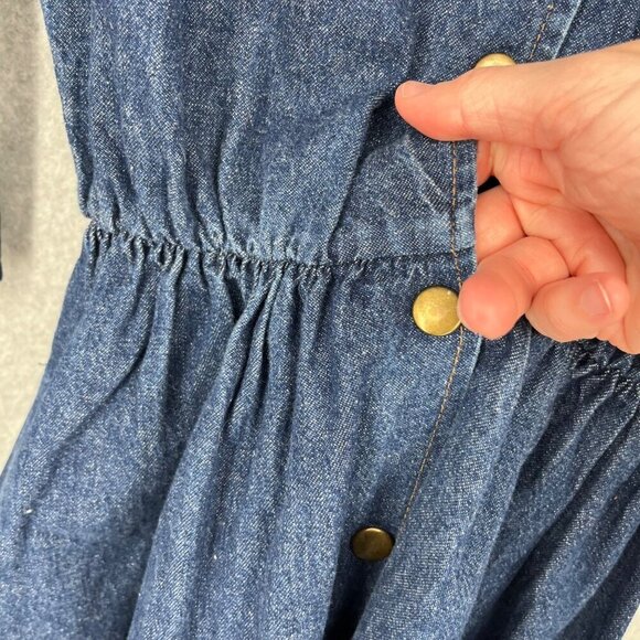 Ransom Vtg 70s Midi Denim Dress Size 6 Dark Blue Wash Snap Front Pockets Modest - Picture 7 of 14